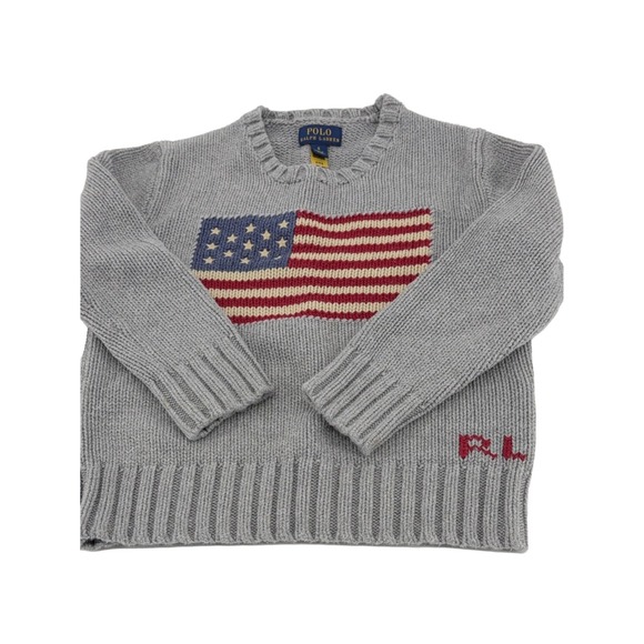 Polo Ralph Lauren Other - Polo Ralph Lauren American Flag Knit Sweater Kids Grey Size 6 Cotton Pullover